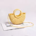 Mini Handmade Hollow Out Beach Bags Wea Bag Wood -Handle Handbags Ladies Round Straw Bags Moon SD Wraed Bags