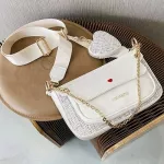 Luxury Heart Bag 2 Pcs/set Women Oulder Bags Chain Wide Strap Crossbody Mesger Bags Se Solid Cr Women Bag New