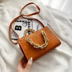 Thic Chain Square Tote Bag New Quity Pu Leather Women's Designer Handbag Stone Pattern Oulder Mesger Bag