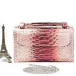 Genuine Leather Women Clutch Serpentine Ladies Oulder Cross-Body Bag with Chain Pouch
