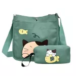 Girls 2PCS/Set Women Canvas Cartoon Cat Print Oulder Crossbody Handbags CA Pen Bag Bag Bag Mesger Oulder Bag