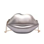 Crossbody Single Oulder Bag Red Lip Mini Handbag with Golden Chain Strap for Women B Sea
