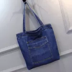 Jiessie La Brand Designer Women Denim Oulder Bag Bag Ca Blue Fabric Plain Jean Handle Front Pocet Tote