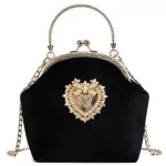 Fe Velvet Pearl Handbag Vintage Velour Heart Design Ning Bag Wedding Party Bride Clutch Velour Bag Se