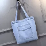 Jiessie La Brand Designer Women Denim Oulder Bag Bag Ca Blue Fabric Plain Jean Handle Front Pocet Tote