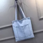 Jiessie La Brand Designer Women Denim Oulder Bag Bag Ca Blue Fabric Plain Jean Handle Front Pocet Tote