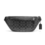 COATED CANVAS COATED CANVAS COATEATURE Bag, Signature pattern and Genuine Leather and Coach 78777 Warren Bag in Signature Canvas Charcoal Black