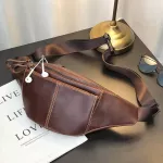 กระเป๋าคาดหน้าอก/Fashion messenger bag retro leather chest bag casual waist bag shoulder bag