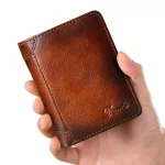 Men's wallet/Men's Genuine Leather RFID Anti-Theft Brush Head Layer Cowhide Casual Vertical Wallet