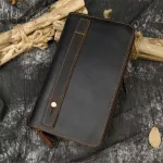 MAHEU DOUBLE ZIPPER Women Men Long Wallet Vintage Leather Male Clutch Purse Man Phone Card Coin 100% Genuine Leather Men Wallet