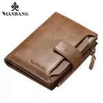 Manbang Genuine Leather Men Wallets Trifold Wallet Zip Coin Pocket Purse Cowhide Leather Man Wallet High Quality