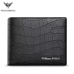 Williampolo Men Wallet Short Genuine Leather Crocodile Bifold Purse Design Cowhide Black Leather