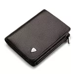 Williampolo Men's Trifold Wallet Genuine Leather Zipper Coin Pocket Purse for Men Business Short Wallet 3 Folds Design