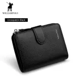 Williampolo  Men Wallet Short Accordion Credit Card Holder Purse Genuine Leather Multi Card Organizer Snap Fastener Zip Around