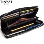 Tinyat Men Male Long Wallet Casual Money Purse for Man Coin Card Pockets Zipper Phone Bag Women Clutch Carteira Masculina