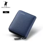 Williampolo Men Wallet Short Bifold Credit Card Holder Genuine Leather Organizer Multi Card Case Zip Around Purse Black Blue