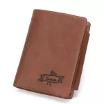 Contact's Genuine Crazy Horse Leather Men Wallets Vintage TRIFOLD WALLET ZIP COIN POCKET PUSSE COWHIDE Leather Wallet for Mens