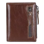 Crazy Horse Genuine Leather Men Wallets Short Credit Business Card Holders Double Zipper Cowhide Leather Wallet Purse Carteira