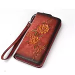 Luufan High Quality Female Engraving Embossing Leather Long Purse Featured Genuine Leather Long Wallet Red Black Brown For Girls
