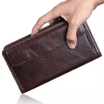 Miss Cowhide Men Clutch Wallets Genuine Leather Long Purses Large Capacity Wallet Double Zipper Phone Bag for Male