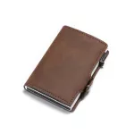 DIENQI RFID Mini Leather Men Wallets Vintage Slim Male Metal Wallets Small Purse Card Holder Bifold Vallet Money Bag Walet