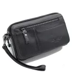100% Genuine Leather Cowhide Men Clutch Bag Male Wrist Handbag Double Zippers Purse Wallet Cell Phone Cash Card Holder Wallets