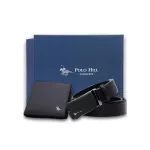 POLO HILL Men Gift Box 2-in-1 Bundle Set Genuine Leather RFID Blocking Wallet Genuine Leather Automatic Belt PMAS-0A-001