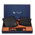 POLO HILL Men Gift Box 3-in-1 Bundle Set Genuine Leather RFID Blocking Bifold Wallet & Cardholder Wallet PMAS-0A-003