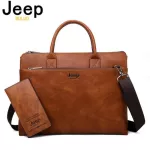 Jeep buluo กระเป๋าเอกสารผู้ชายคุณภาพสูง สำหรับกระเป๋าใส่แล็ปท็อปขนาด 14 นิ้ว กระเป๋าถือ กระเป๋าสะพายหนังแท้ ความจุสูง 8862