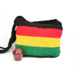Rasta Bag Shoulder Knitted Green Yellow Red Black Zip, Crochet Green, Yellow, 12x14 inch