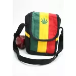 สินค้าราสต้า Bag Hemp Shoulder Cannabis Leaf Velcro Zip กระเป๋าสะพายราสต้าใยธรรมชาติ ใส่ของได้ 2 ช่อง ขนาด 6×9 นิ้ว
