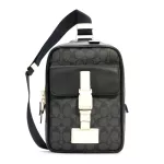 New coach flower bag, new model, coated canvas bag, Signature pattern and genuine leather Coach C6645 Track Pack in Signature Coated Canvas Charcoal Chalk.