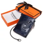 RFID COWHIDE GENUINE Leather Men Wlet CN SML Mini Card Holder Chain Portfolio Portomonee Me Wet Chain