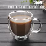 2PCS/Set Double Wall Glass Coffee Tea Cup Heat-Resistant Double Glass Handle Coffee Cup Transparent Mug