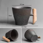 Japanese Style Ceramic Office Tea Mugs Vintage Water Cup Retro Coffee Milk With Wooden Handle Drinkware
