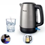 กาต้มน้ำไฟฟ้าอัตโนมััติ วัสดุผลิตมาจากสแตนเลสอย่างดีไม่เป็นสนิม ความจุ จำนวน 1.7 ลิตร สินค้ารับประกันนานสูงสุด 2 ปี Philips HD9350/90