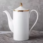 British Afternoon Tea Set Ceramic Golden Tea Pot White European Style High Coffee Pot Filter Porcelain Teapot