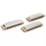 Hohner® Blues Harp Pro Pack 3 Harmonica 10 Pack 3, Great Value C / G / A Series MS-Series + Free Case & O