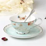 Romantic Europe Coffee Cup Saucer Set Creative Ceramic Cup Advanced Valentine Flower Tea Teacup