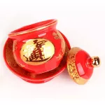 Ancient Sacred Lotus Holy Water Cup Bright-Coloured Yellow Red Dragon Empaistic Pure Water Cup Set  Supplier
