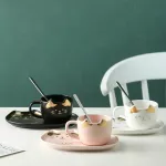 Ceramic Coffee Cup Set Cartoon Cat Tea Cup with Saucer Spoon Breakfast Milk Coffee Mug Bread Dessert Dish Porcelain Pet Cat