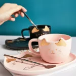 Ceramic Coffee Cup Set Cartoon Cat Tea Cup with Saucer Spoon Breakfast Milk Coffee Mug Bread Dessert Dish Porcelain Pet Cat