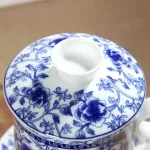 Retro Chinese Blue White Porcelain Tea Cup Set With Saucer Lid Infuser 260ml Ceramic Teacup With Tea Filter
