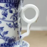 Retro Chinese Blue White Porcelain Tea Cup Set With Saucer Lid Infuser 260ml Ceramic Teacup With Tea Filter