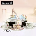 WOURMTH EUROPEAN BRITISH STYLE WHITE DOTS LITTLE RABBIT CERAMIC BONE COAFEE CUP SET BLACK TEA CUP MILK with