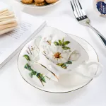 WOURMTH EUROPEAN BRITISH STYLE WHITE DOTS LITTLE RABBIT CERAMIC BONE COAFEE CUP SET BLACK TEA CUP MILK with