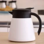 Coffee Pot Glass Teapot-304 Stainless Steel Double Wall Vacuum Insulation Cool Handle Non-Slip Silicone Bottom 600ml