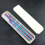 6pcs Reusable Metal Drinking Straws Stainless Steel Sturdy Bent Drinks Straw with Cleaning Brush Bar Party Accessory