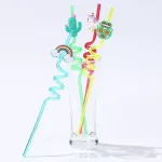4PCS/Set Cartoon Plastic Spiral Drinking Straws Children Use for Birthday Party Bar Club Juice Wine Cup Decor