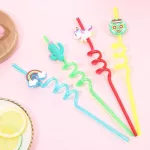 4PCS/Set Cartoon Plastic Spiral Drinking Straws Children Use for Birthday Party Bar Club Juice Wine Cup Decor